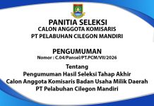 Pengumuman Hasil Seleksi Tahap Akhir Calon Anggota Komisaris BUMD PT Pelabuhan Cilegon Mandiri